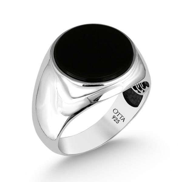 Classic Casual Silver Men's Ring-Onyx