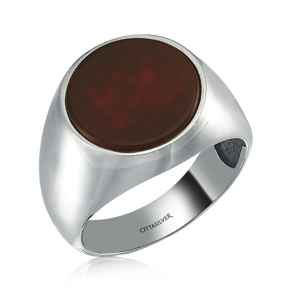 Classic Casual Silver Men's Ring-Red Agate