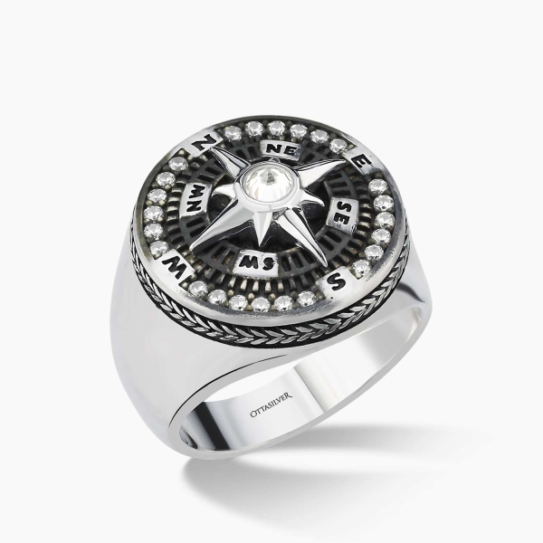 Compass White Zircon Silver Ring