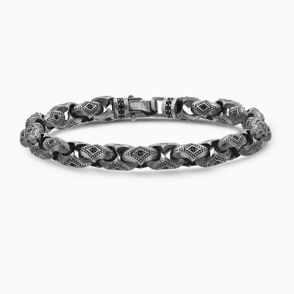 Men's Engraved Silver Chain Bracelet
