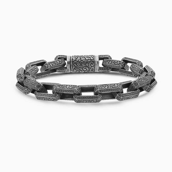Hand-Engraved Silver Bracelet-11mm
