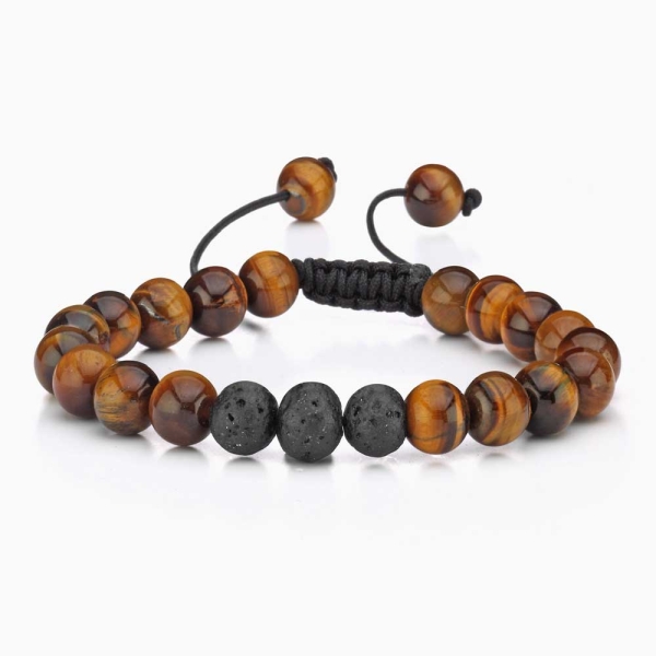 Tiger Eye with Lava Stone Beaded Bracelet
