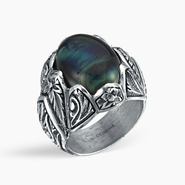 Handmade Blue Tiger Eye Men's Ring