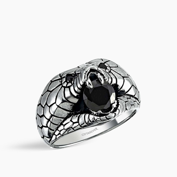 Silver Snake Ring Black Zircon