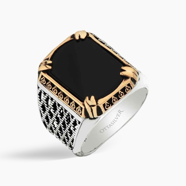 Straight Black Onyx Stone Men's Ring