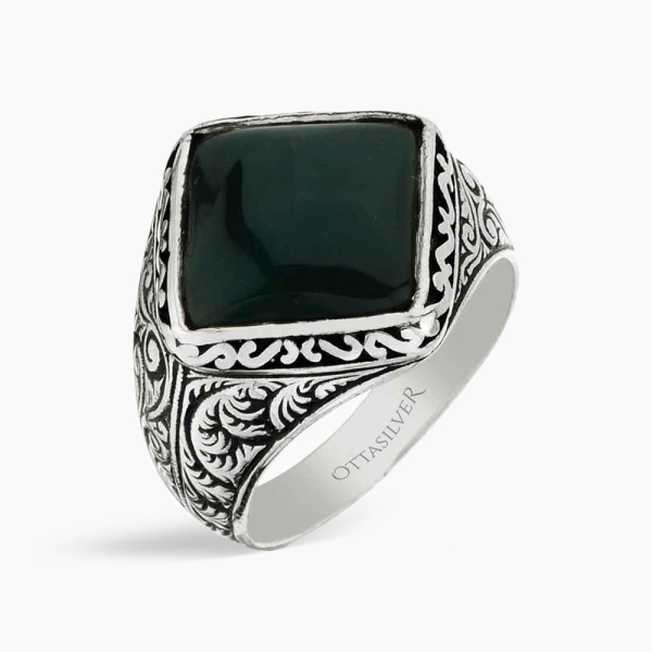Green Agate Stone Silver Ring