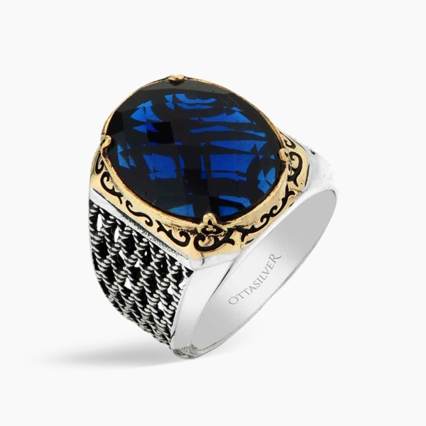Blue Zircon Stone Men's Ring