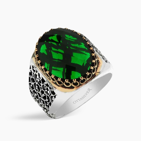 Green CZ Diamond Silver Ring