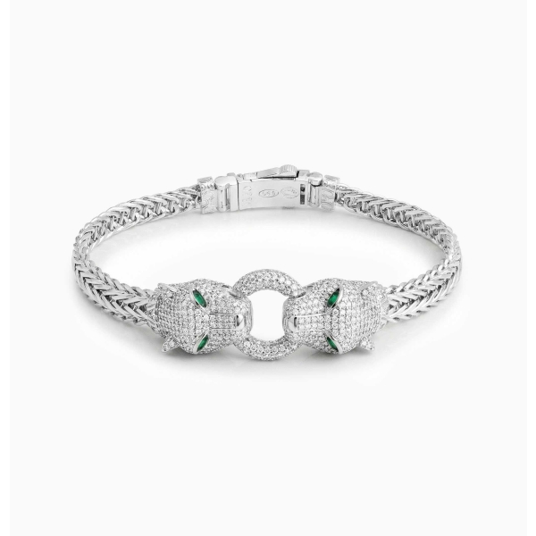 Silver Braided Panther Head Bracelet