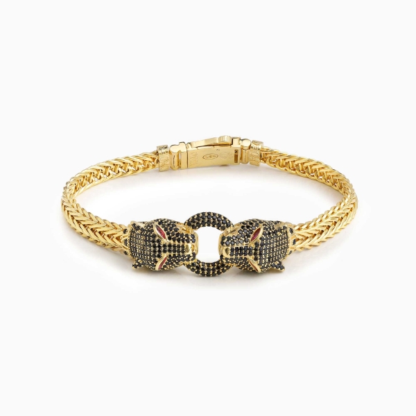 Gold Plated Panther Head Bracelet - Black Zircon