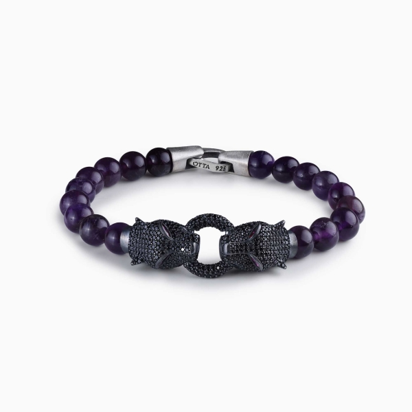 Amethyst Beaded Panther Bracelet - Black