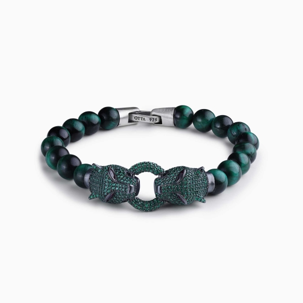 Green Tiger Eye Beaded Panther Bracelet 