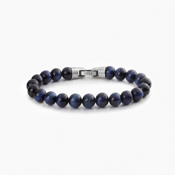 Blue Tiger Eye Stone Beads Bracelet-8mm - Stainless Steel