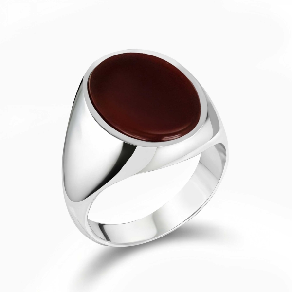 Minimal Sterling Silver Ring with Red Agate Stone