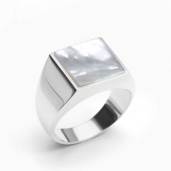 Basic Square Silver Ring with Mother of Pearl