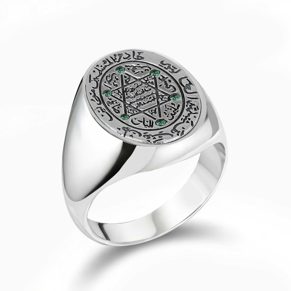 Seal of Solomon with Green CZ Diamonds Ring