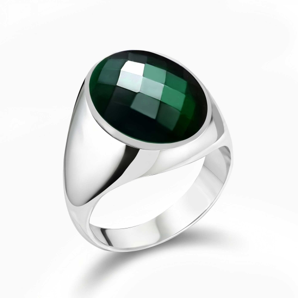 Minimalist Silver Ring with Green Zircon