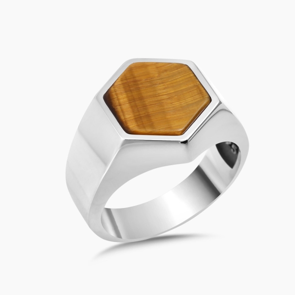 Hexagonal Tiger Eye Ring