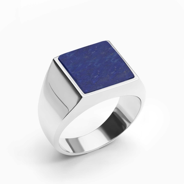 Basic Square Silver Ring with Lapis Lazuli Stone