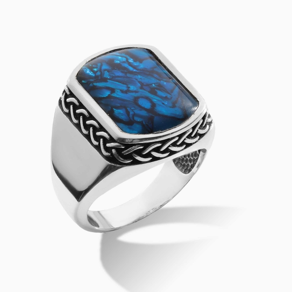Blue Mother of Pearl Silver Ring