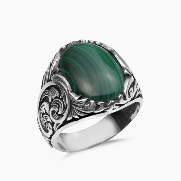 Malachite Wave Silver Signet Ring