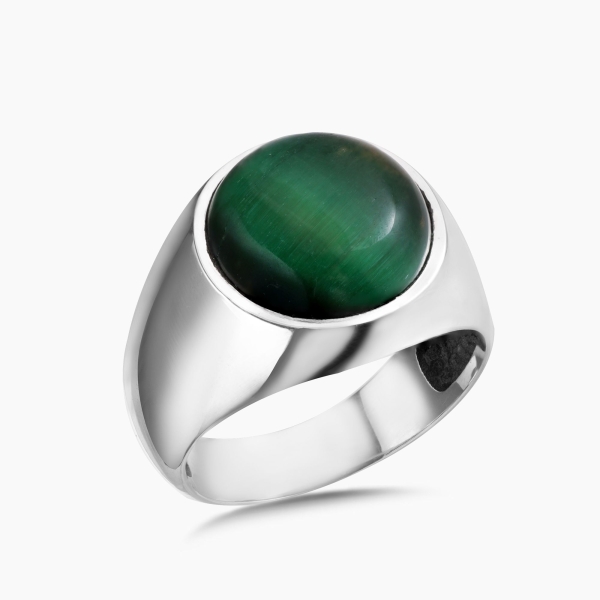  Silver Ring Green Tiger Eye Stone