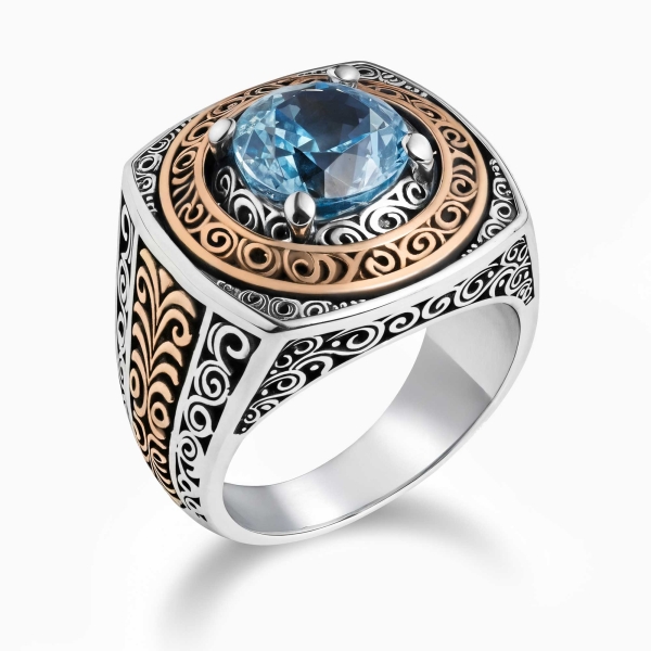 Aquamarine Ice Cut Stone Silver Ring
