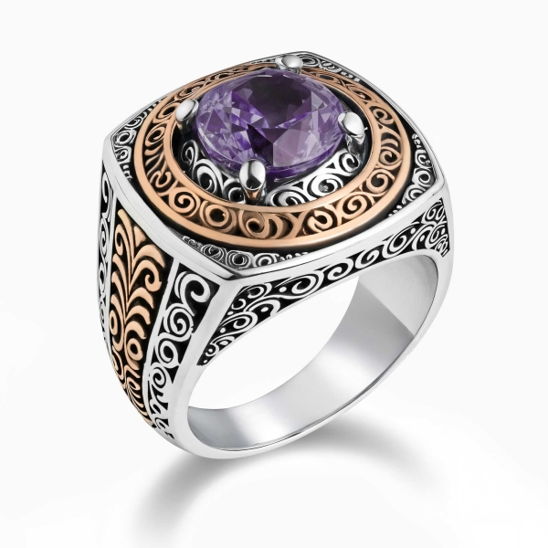 Amethyst Ice Cut Stone Silver Ring