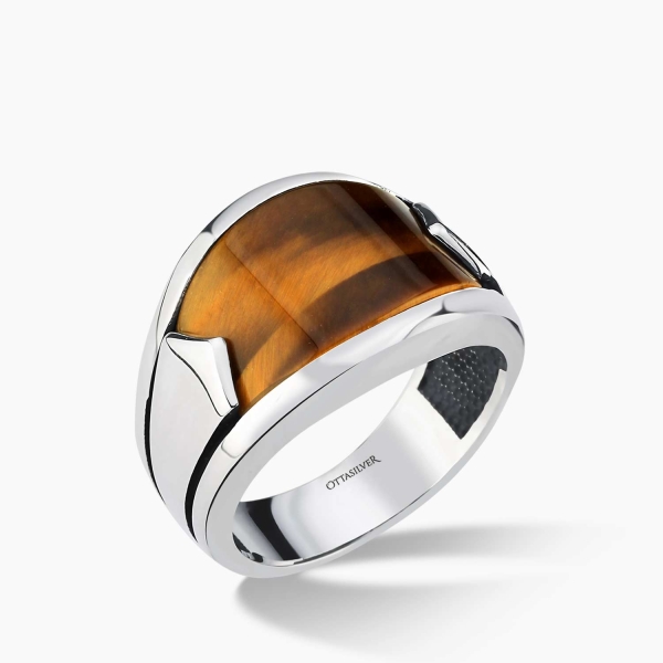 Minimalist Silver Band with Tiger Eye