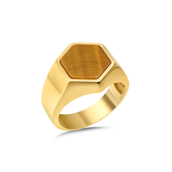 18K Gold Plated Brown Tiger Eye Ring