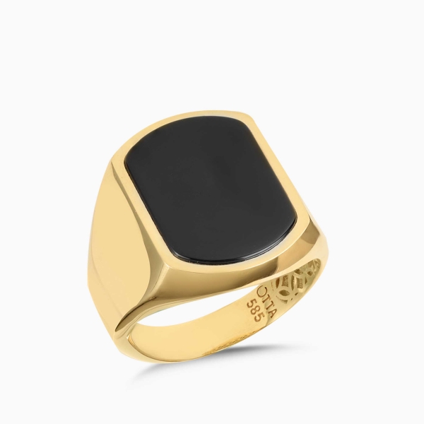 14K Solid Gold Basic Black Onyx Ring