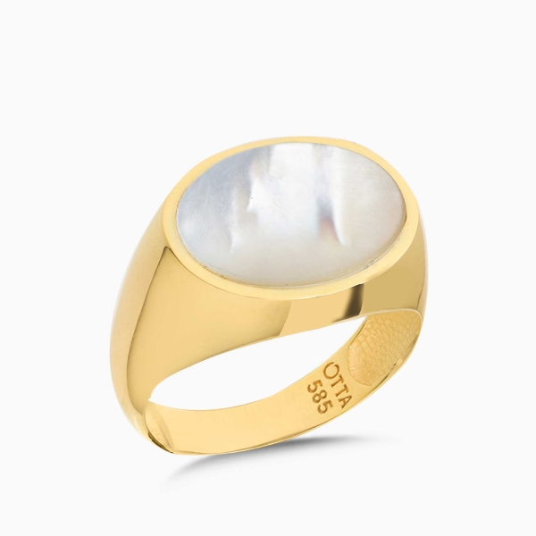 14K Solid Gold Mother of Pearl Pinky  Ring