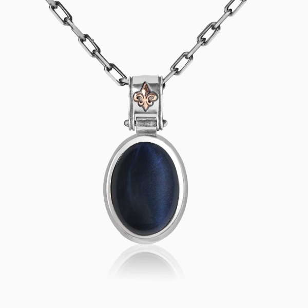 Oval Blue Tiger Eye Stone Pendant