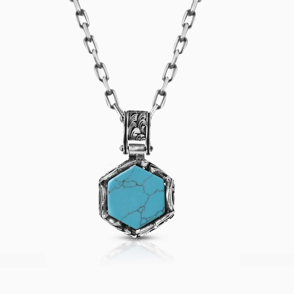 Hand Engraved Turquoise Pendant	