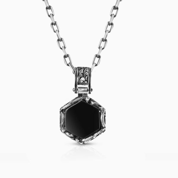 Hand Engraved  Black Onyx  Pendant