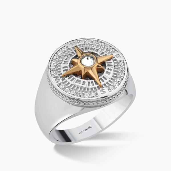 Compass White Zircon Silver Ring