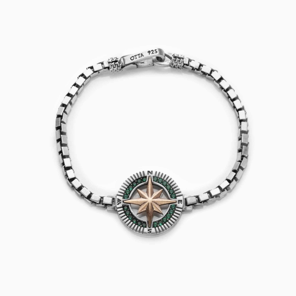 Green Zircon Silver Compass Bracelet