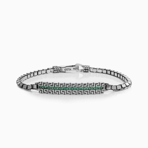 Green Zircon Greek Pattern Silver Bracelet