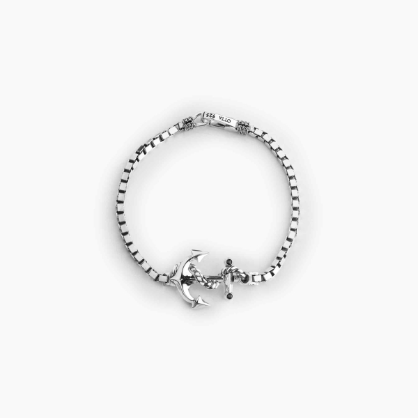 Black Zircon Silver Anchor Bracelet 