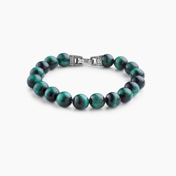 Green Tiger Eye Stone Spiritual Beads Bracelet-10mm - Engraved