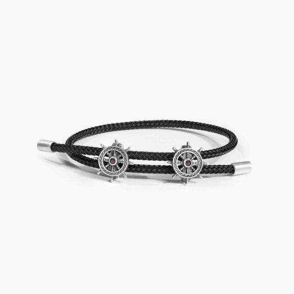 Silver Wheel Rope Bracelet - Red Zircon