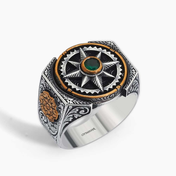 Emerald Compass Silver Ring