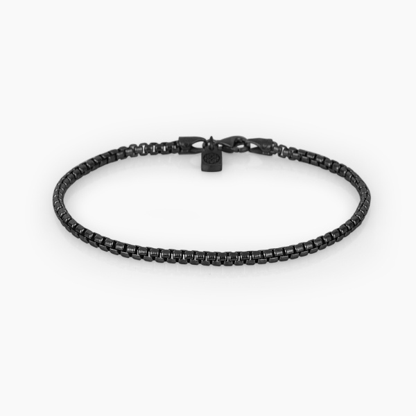 Round Box Chain Bracelet Black Rhodium Plated - 2 mm