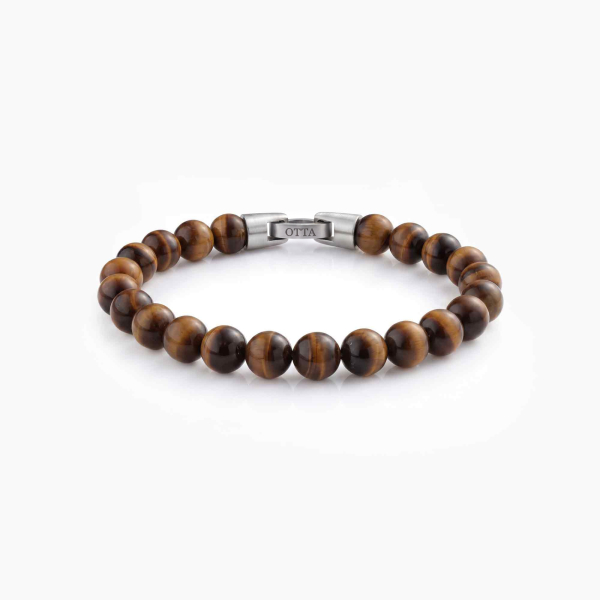 Tiger Eye Stone Beads Bracelet-8mm - Stainless Steel