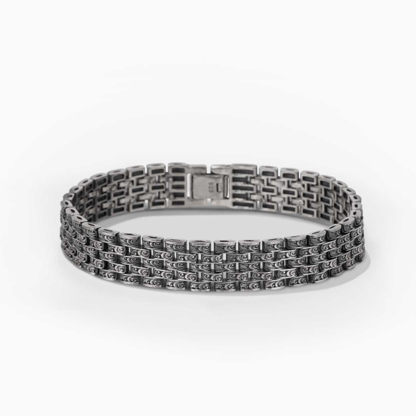 Dark Engraved Silver Rolex Style Bracelet