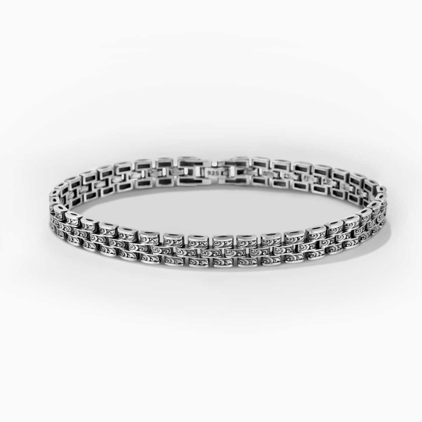 Engraved 3 Row Silver Rolex Style Bracelet