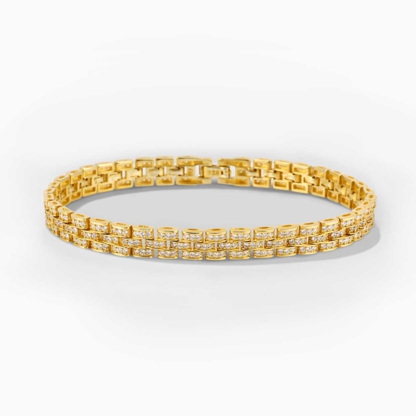 White Embellished 3 Row Silver Rolex Style Bracelet