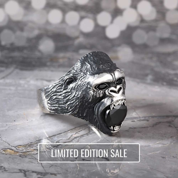 Black CZ Gorilla Head Ring