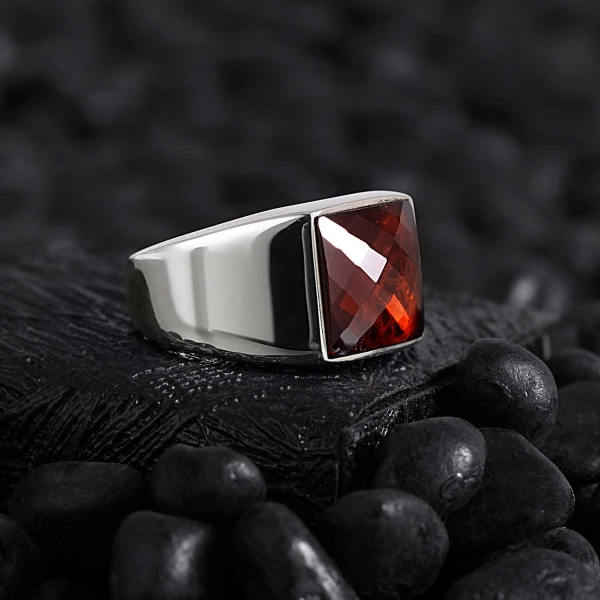 Modern Square Silver Ring with CZ Diamond
