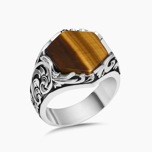 Hand Engraved Tiger Eye Ring